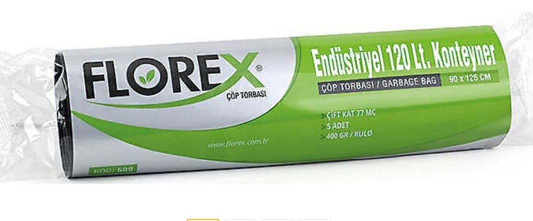 Florex Endüstriyel 120 lt Konteyner Çöp Poşeti 90x125 cm 5 Adet | Dayanıklı ve Ekonomik