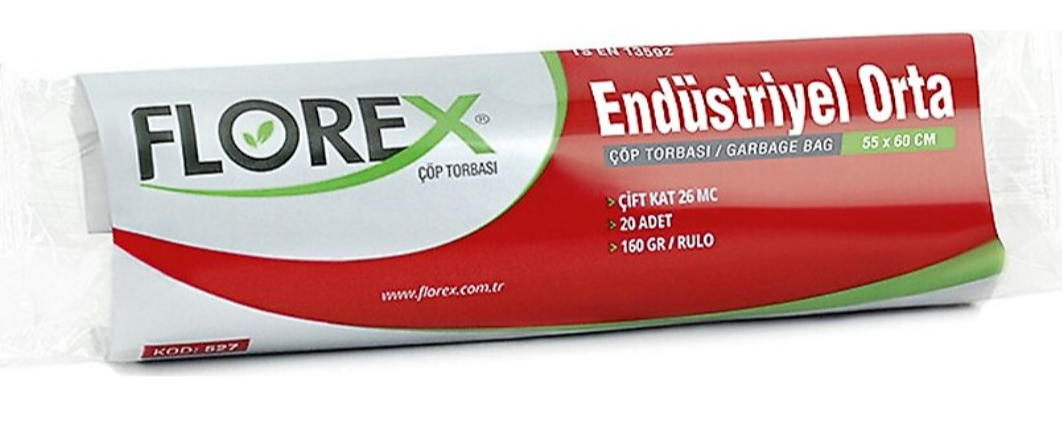 Florex Orta Boy Çöp Torbası 55x60 Endüstriyel Dayanıklı 20’li Paket