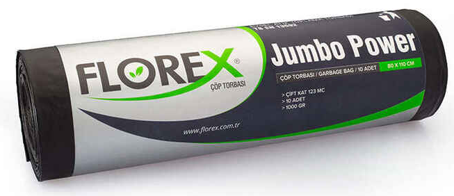Florex Jumbo Power Çöp Poşeti 1000 gr 80x110 cm 10 Adet - Ekstra Dayanıklı Çöp Torbası