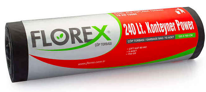 Florex 240 LT Konteyner Power Çöp Poşeti 120x150 750 Gr 5’li Paket