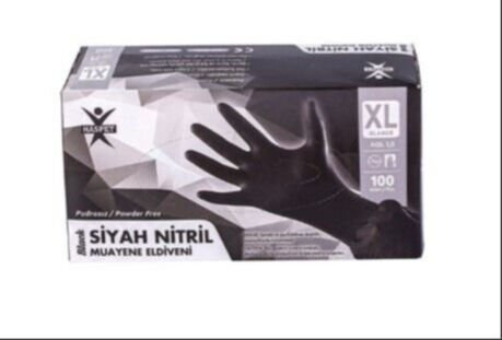Haspet Nitril Eldiven Siyah XL 100'lü Pudrasız Dayanıklı Eldiven