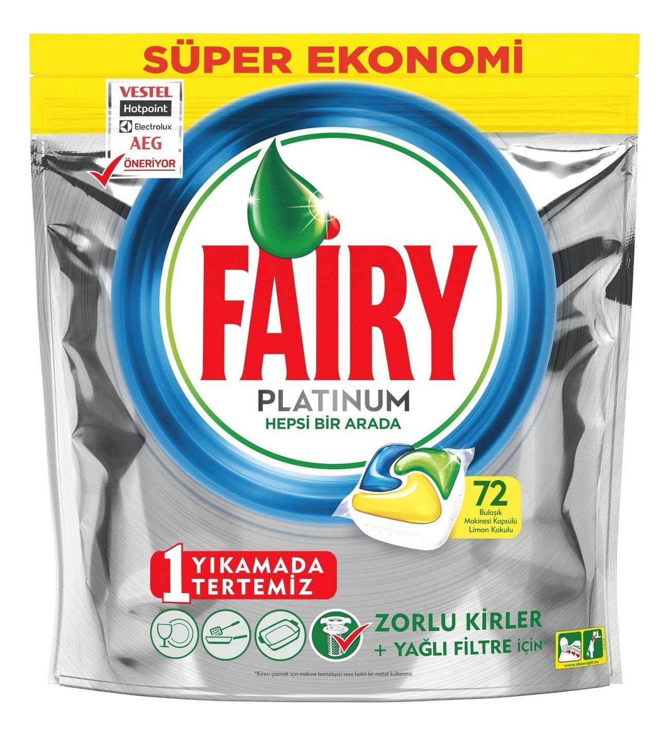 Fairy Platinum Bulaşık Makinesi Deterjanı Limon Kokulu 72 Tablet