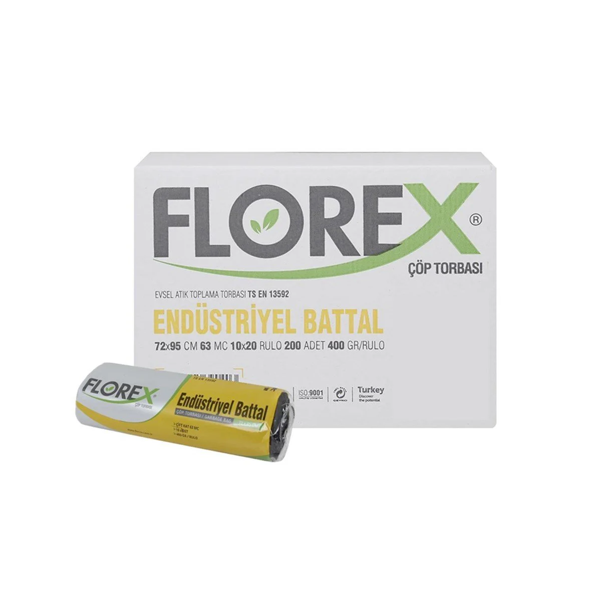 Florex Endüstriyel Battal Çöp Torbası 72x95 cm 63 Mikron Güçlü