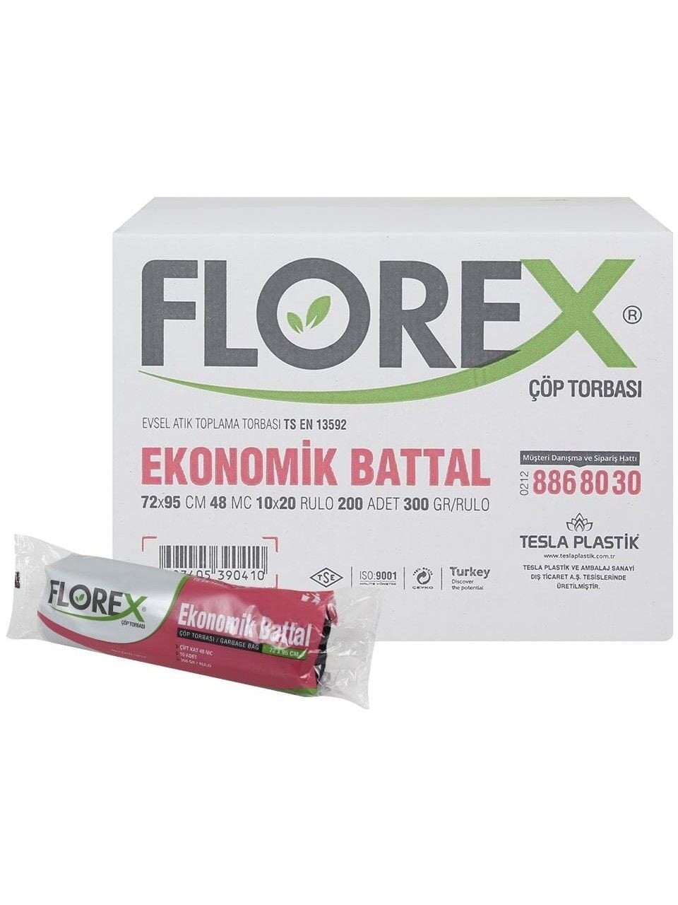 Florex Battal Çöp Torbası 72x95 cm 48MC Dayanıklı Ekonomik 300GR (10X20 Rulo)
