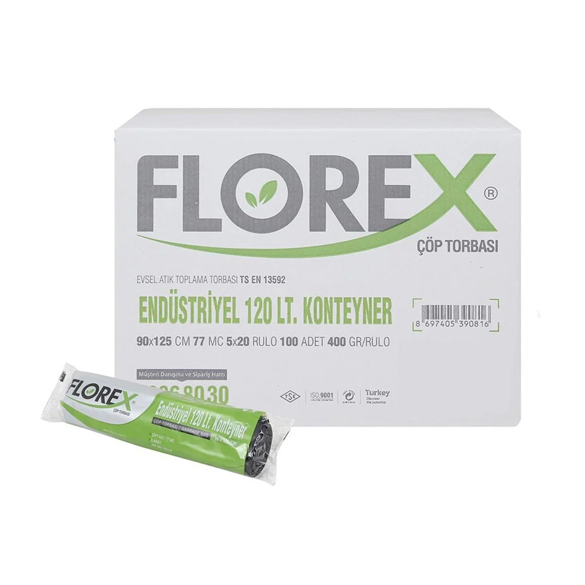 Florex Endüstriyel Çöp Torbası 120 Lt 90x125 cm 77MC 100 Adet