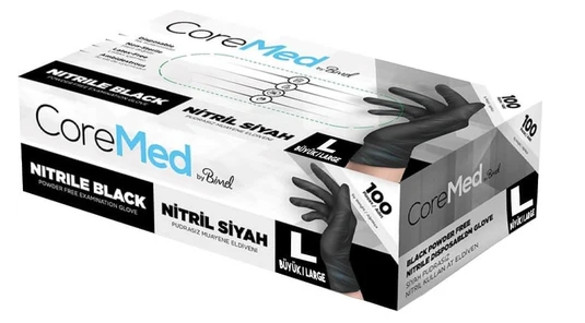 Coremed Pudrasız Nitril Eldiven L Beden Siyah – 100'lü Kutu