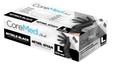 Coremed Pudrasız Nitril Eldiven Siyah L Beden 100’lü Kutu