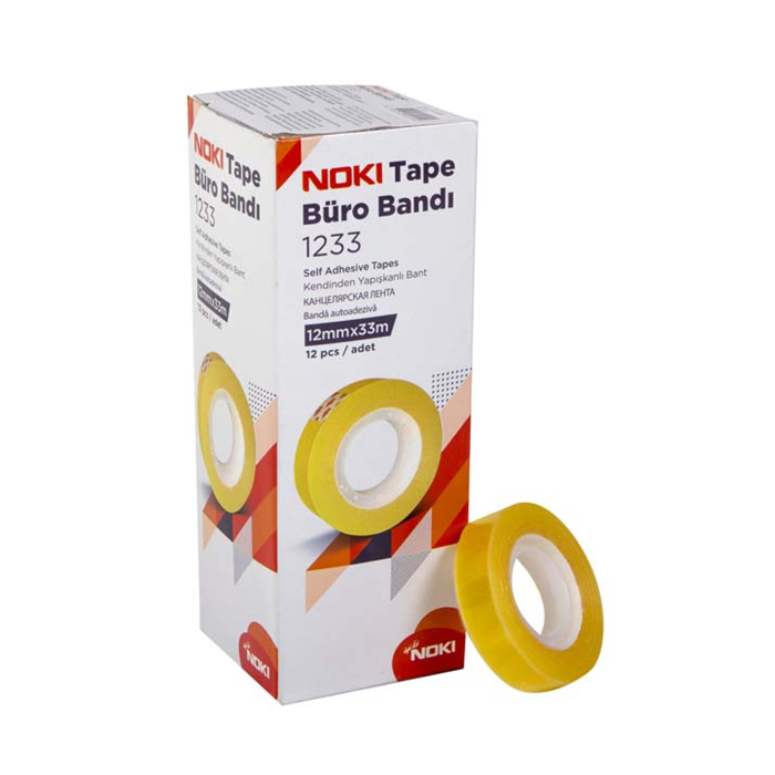 Noki 1233 12 mm x 33 m Büro Bandı – 12 Adet Şeffaf Bant Seti