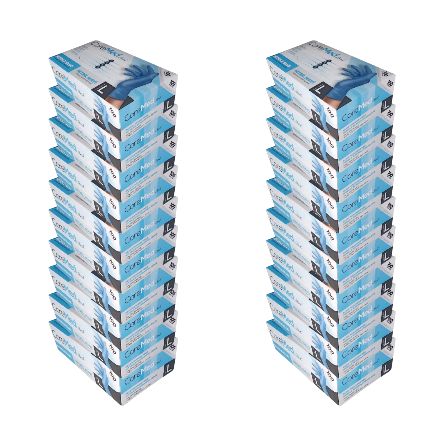 Coremed Pudrasız Nitril Muayene Eldiveni L Beden Mavi 20 Kutu