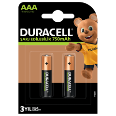 Duracell Şarj Edilebilir AAA 750mAh Pil 2’li Paket Uzun Ömürlü