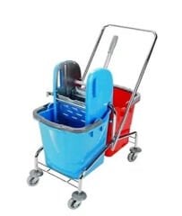 Metal Pres Çift Kovalı Temizlik Arabası Profesyonel Temizlik Ekipmanı