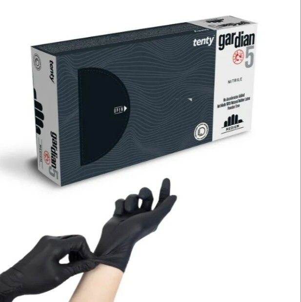 Tenty Gardian Ekstra Kalın Siyah Nitril Eldiven M Beden 50’li Dayanıklı Koruma
